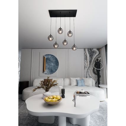 Lustra ar auklu COSMO 6xE14/10W/230V melna/pelēka