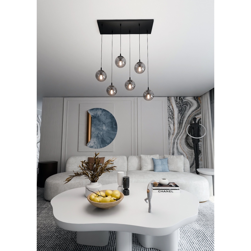 Lustra ar auklu COSMO 6xE14/10W/230V melna/pelēka
