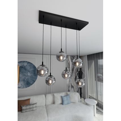 Lustra ar auklu COSMO 6xE14/10W/230V melna/pelēka