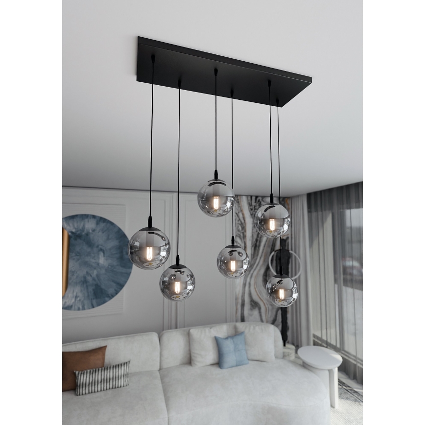 Lustra ar auklu COSMO 6xE14/10W/230V melna/pelēka