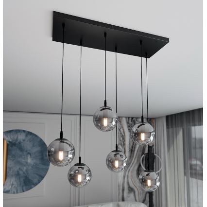 Lustra ar auklu COSMO 6xE14/10W/230V melna/pelēka