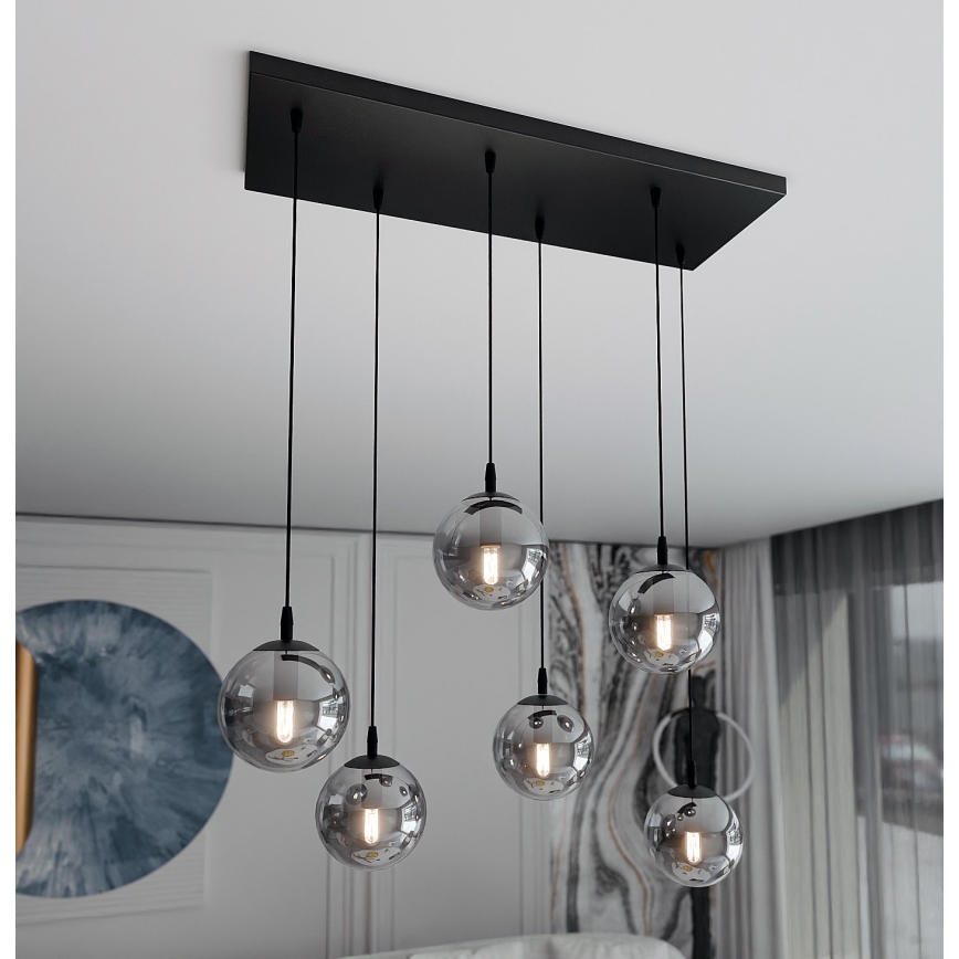 Lustra ar auklu COSMO 6xE14/10W/230V melna/pelēka