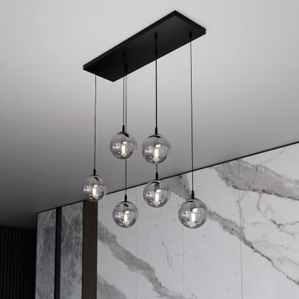 Lustra ar auklu COSMO 6xE14/10W/230V melna/pelēka