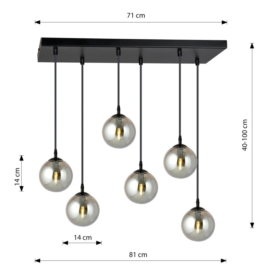 Lustra ar auklu COSMO 6xE14/10W/230V melna/pelēka
