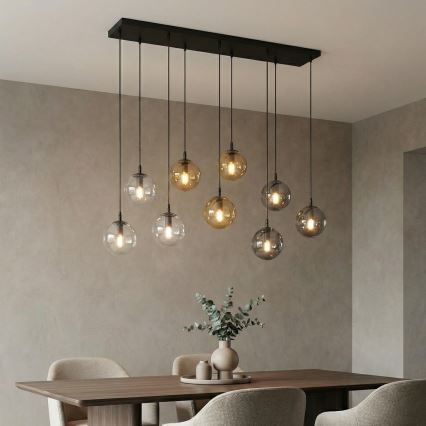 Lustra ar auklu COSMO 9xE14/10W/230V melna/pelēka/bēša/caurspīdīga