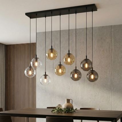 Lustra ar auklu COSMO 9xE14/10W/230V melna/pelēka/bēša/caurspīdīga