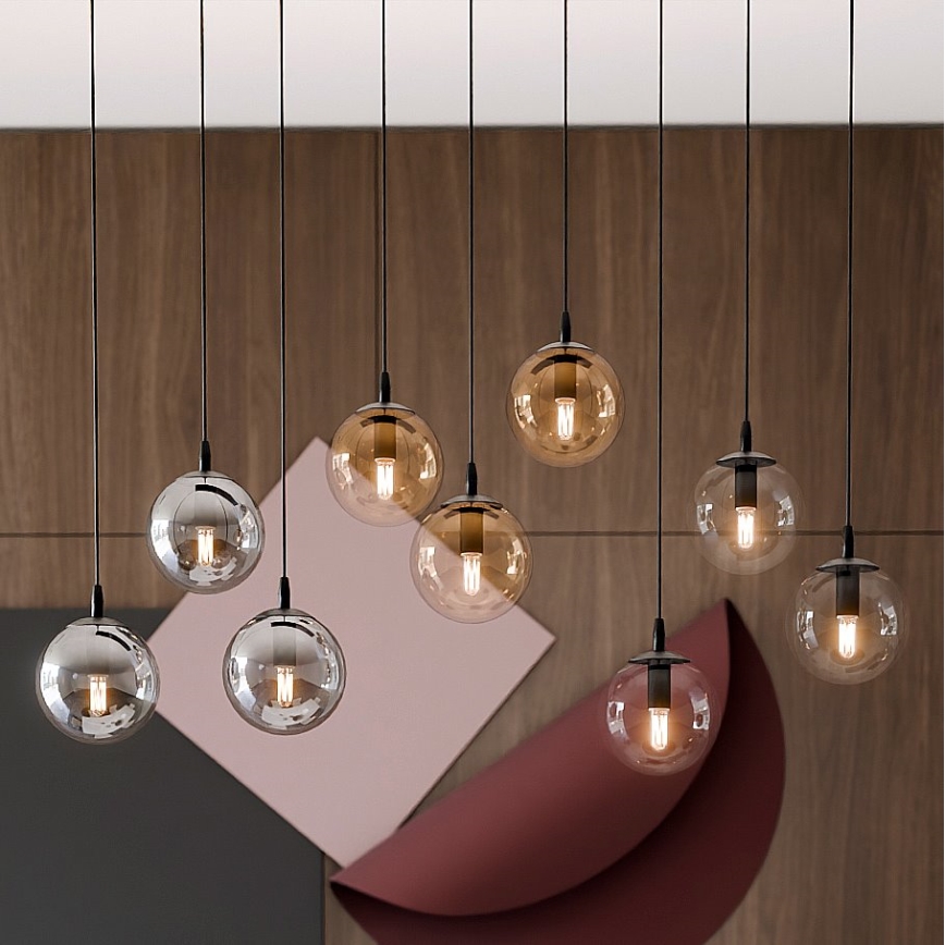 Lustra ar auklu COSMO 9xE14/10W/230V melna/pelēka/bēša/caurspīdīga