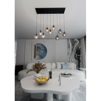 Lustra ar auklu COSMO 9xE14/10W/230V melna/pelēka/bēša/caurspīdīga