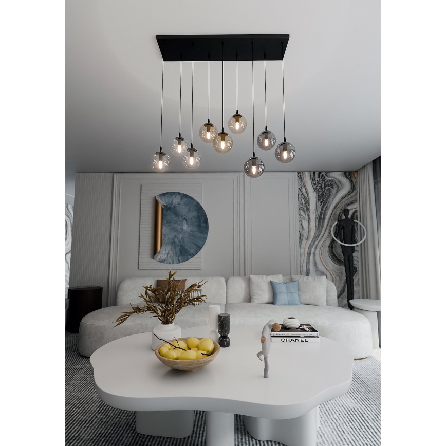 Lustra ar auklu COSMO 9xE14/10W/230V melna/pelēka/bēša/caurspīdīga