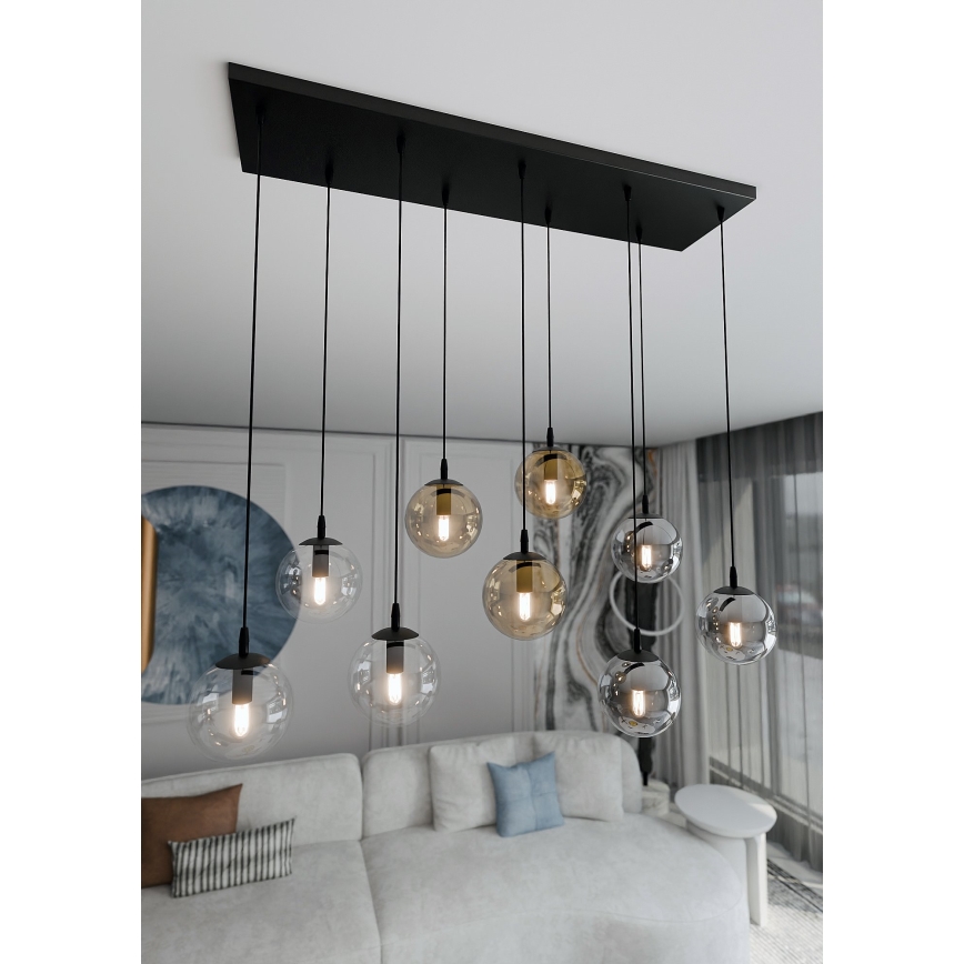 Lustra ar auklu COSMO 9xE14/10W/230V melna/pelēka/bēša/caurspīdīga