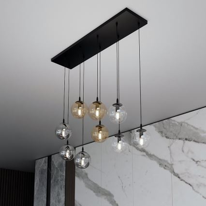 Lustra ar auklu COSMO 9xE14/10W/230V melna/pelēka/bēša/caurspīdīga