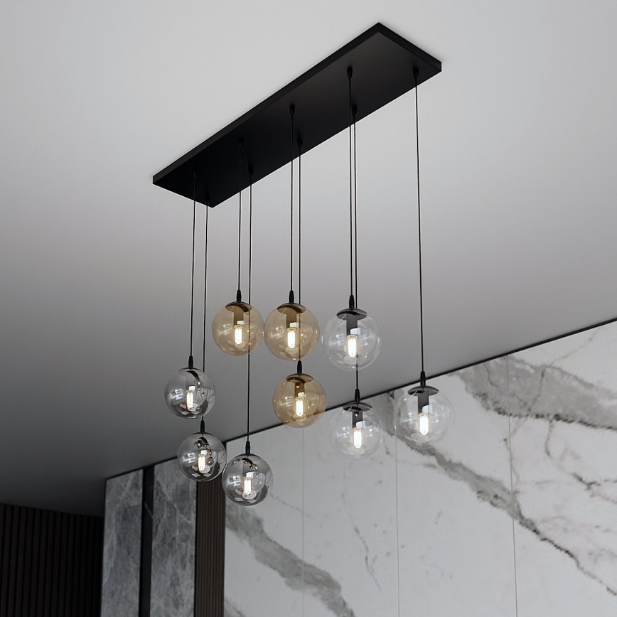 Lustra ar auklu COSMO 9xE14/10W/230V melna/pelēka/bēša/caurspīdīga