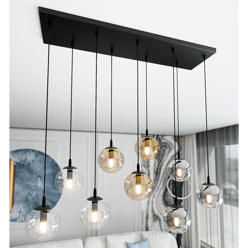 Lustra ar auklu COSMO 9xE14/10W/230V melna/pelēka/bēša/caurspīdīga
