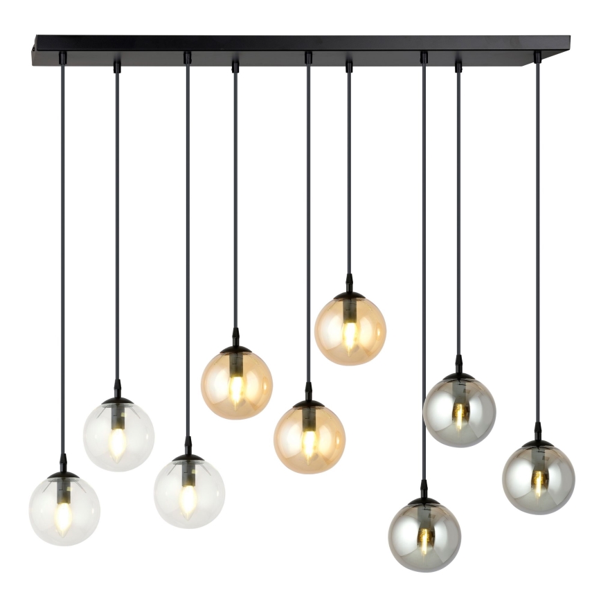 Lustra ar auklu COSMO 9xE14/10W/230V melna/pelēka/bēša/caurspīdīga