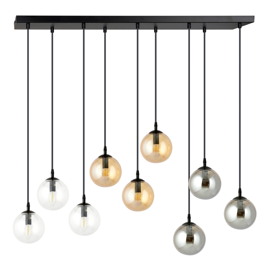 Lustra ar auklu COSMO 9xE14/10W/230V melna/pelēka/bēša/caurspīdīga