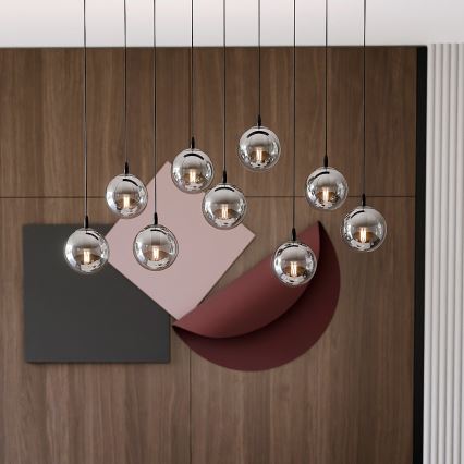 Lustra ar auklu COSMO 9xE14/10W/230V melna/pelēka
