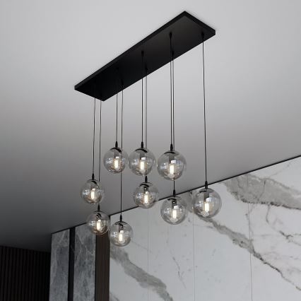 Lustra ar auklu COSMO 9xE14/10W/230V melna/pelēka