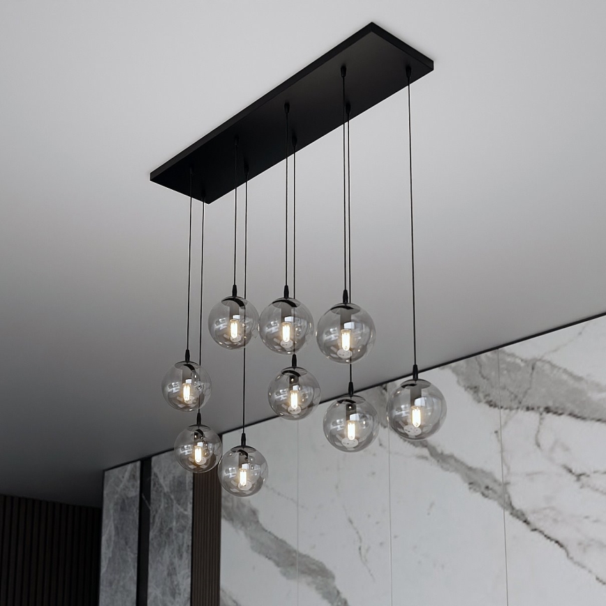 Lustra ar auklu COSMO 9xE14/10W/230V melna/pelēka