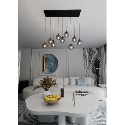 Lustra ar auklu COSMO 9xE14/10W/230V melna/pelēka