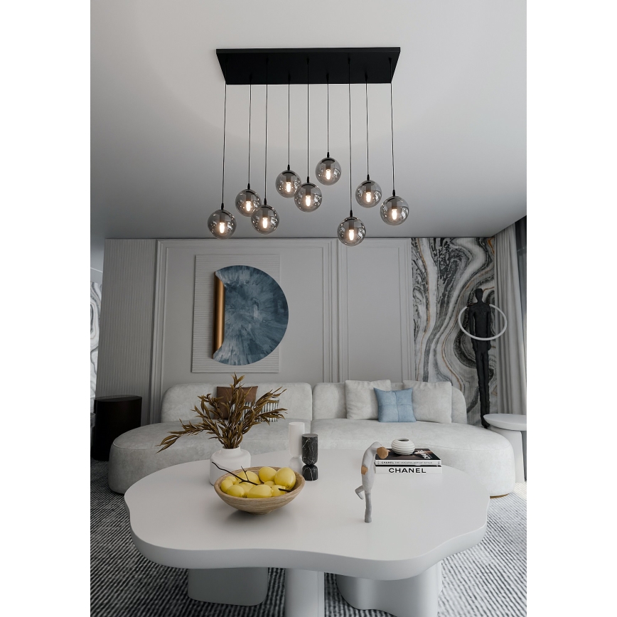 Lustra ar auklu COSMO 9xE14/10W/230V melna/pelēka