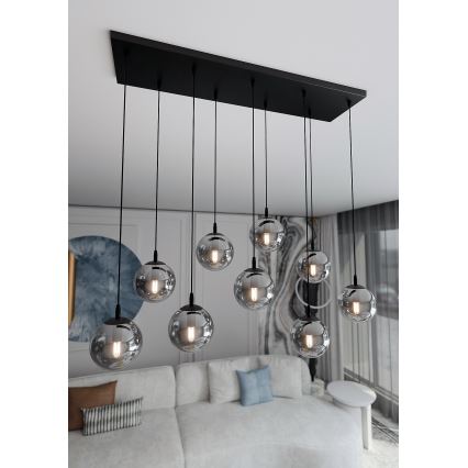 Lustra ar auklu COSMO 9xE14/10W/230V melna/pelēka