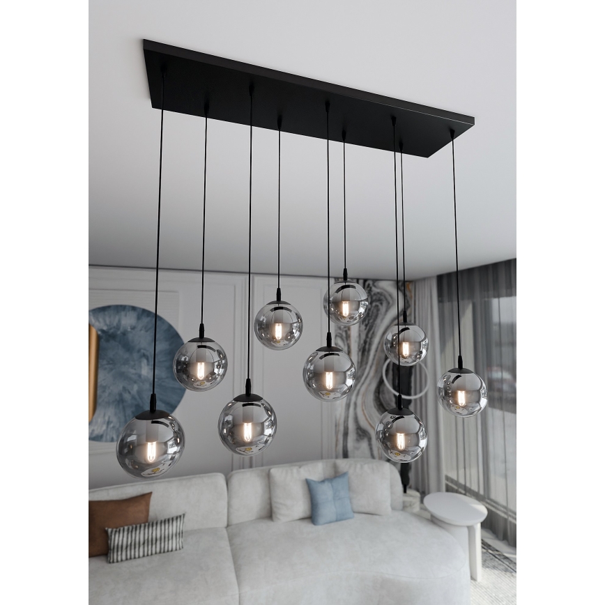 Lustra ar auklu COSMO 9xE14/10W/230V melna/pelēka