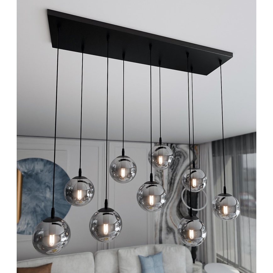 Lustra ar auklu COSMO 9xE14/10W/230V melna/pelēka