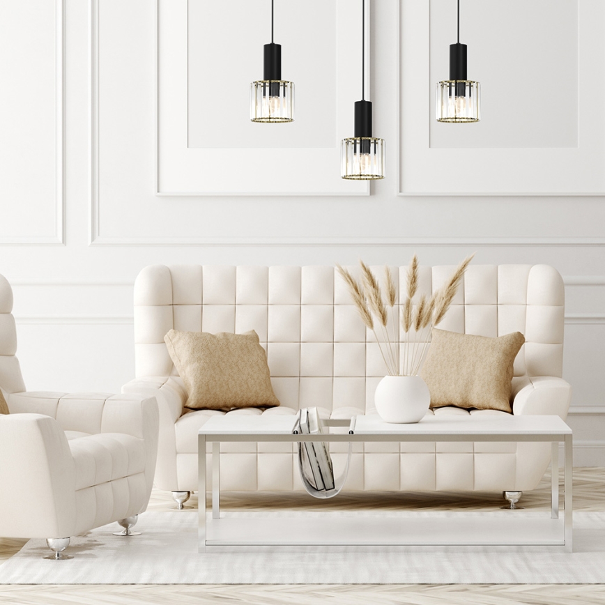 Lustra ar auklu CRISTAL 3xE27/60W/230V melna