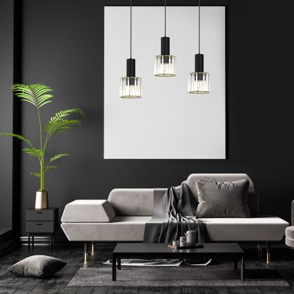 Lustra ar auklu CRISTAL 3xE27/60W/230V melna