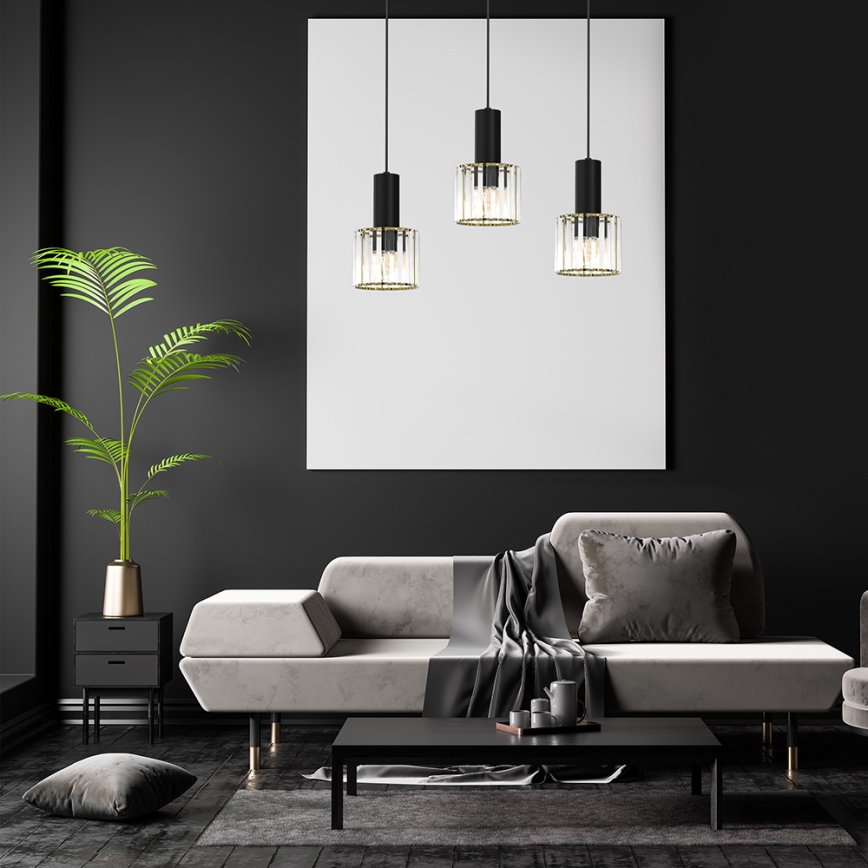 Lustra ar auklu CRISTAL 3xE27/60W/230V melna