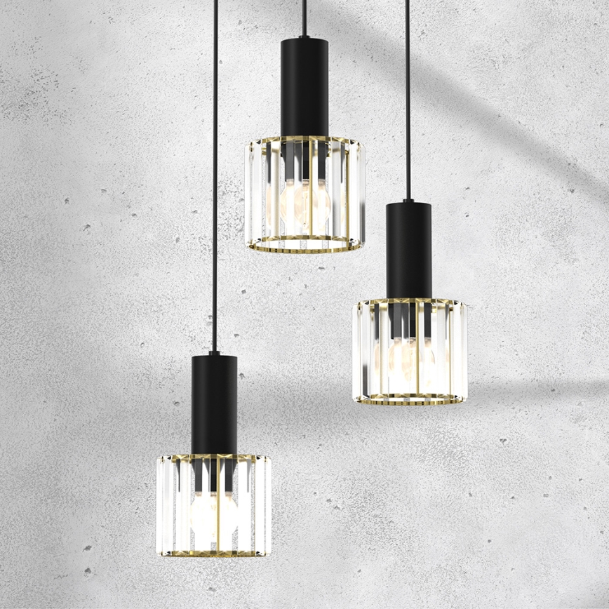 Lustra ar auklu CRISTAL 3xE27/60W/230V melna