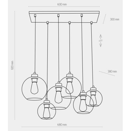 Lustra ar auklu CUBUS 6xE27/60W/230V melna