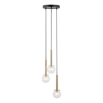 Lustra ar auklu DAISY 3xG9/12W/230V d. 27 cm zelta/melna/caurspīdīga