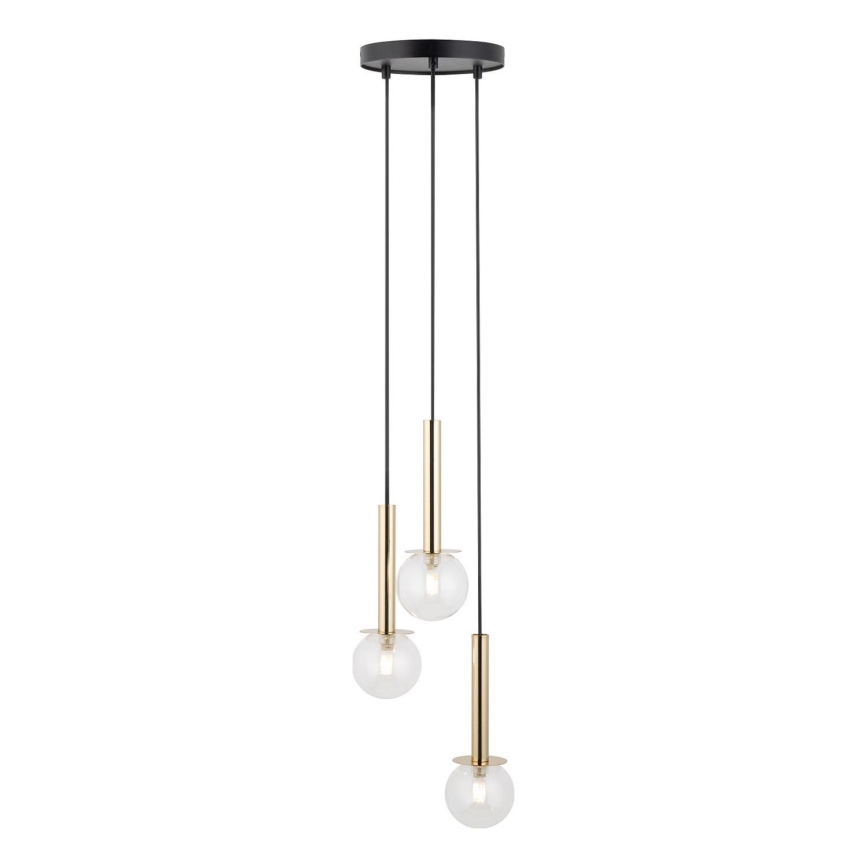 Lustra ar auklu DAISY 3xG9/12W/230V d. 27 cm zelta/melna/caurspīdīga