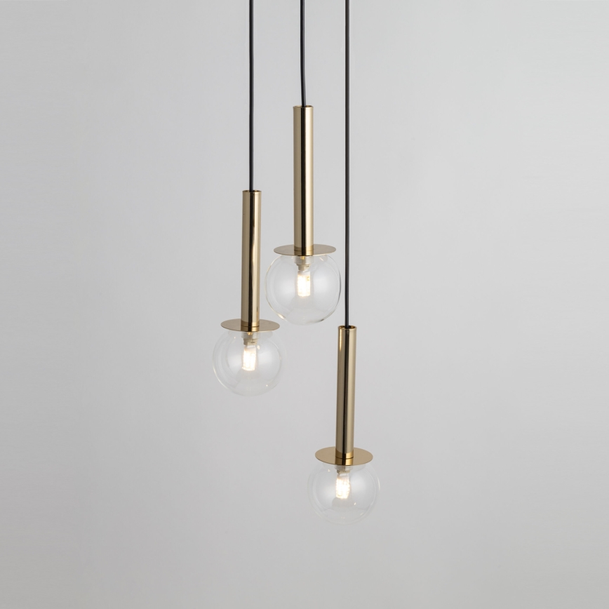Lustra ar auklu DAISY 3xG9/12W/230V d. 27 cm zelta/melna/caurspīdīga