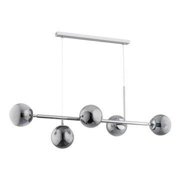 Lustra ar auklu DANSA 5xE14/10W/230V pelēka/spīdīga hroma
