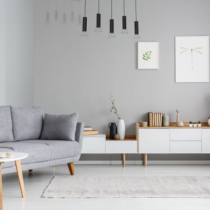 Lustra ar auklu DANTE 5xGU10/25W/230V melna/spīdīgs hroms