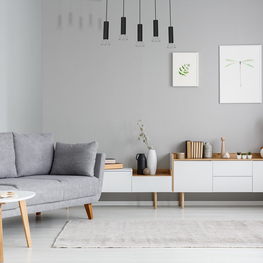 Lustra ar auklu DANTE 5xGU10/25W/230V melna/spīdīgs hroms