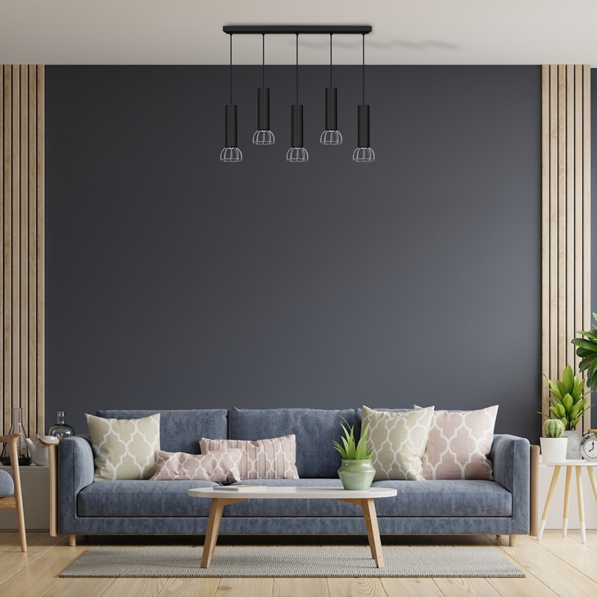 Lustra ar auklu DANTE 5xGU10/25W/230V melna/spīdīgs hroms