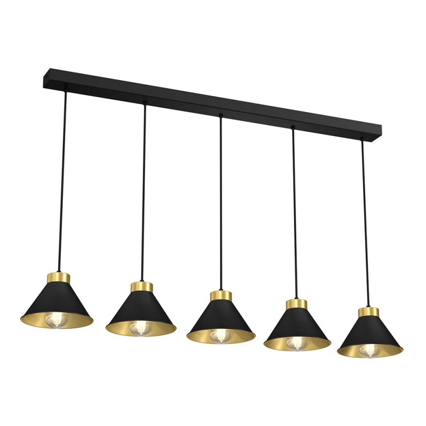 Lustra ar auklu DEMET 5xE27/60W/230V melna/zeltaina