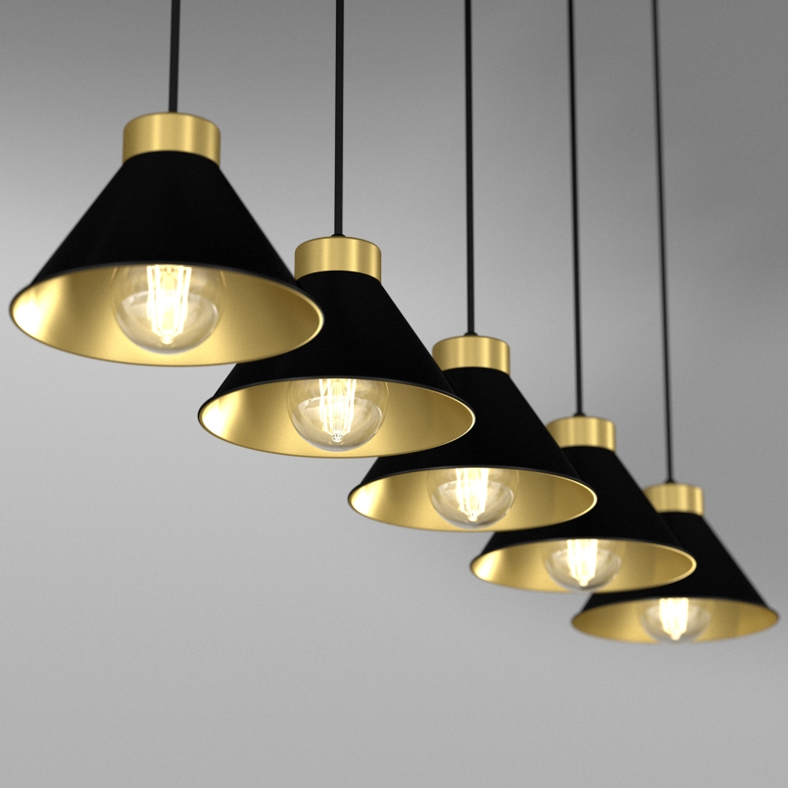 Lustra ar auklu DEMET 5xE27/60W/230V melna/zeltaina
