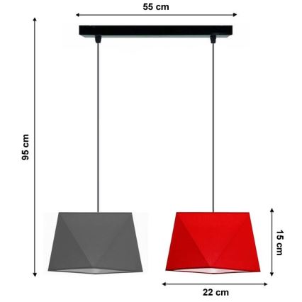 Lustra ar auklu DIAMENT 2xE27/60W/230V pelēks un sarkans