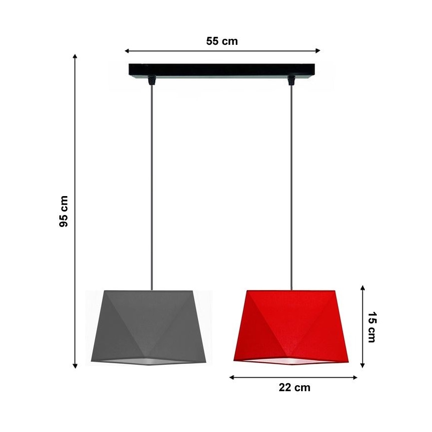 Lustra ar auklu DIAMENT 2xE27/60W/230V pelēks un sarkans