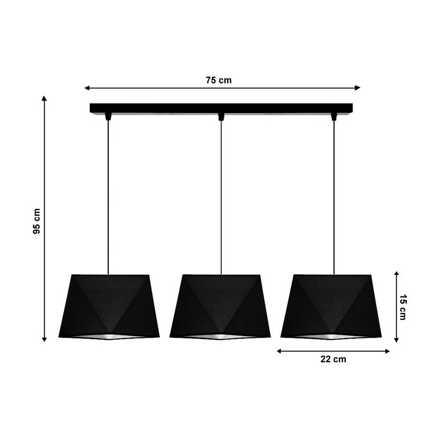 Lustra ar auklu DIAMENT 3xE27/60W/230V melns