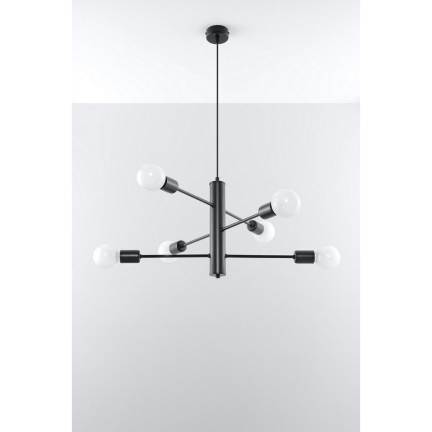 Lustra ar auklu DUOMO 6 6xE27/60W/230V melns