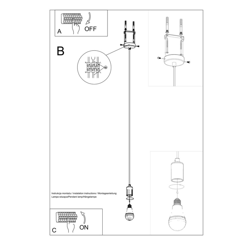 Lustra ar auklu EDISON 1xE27/60W/230V melns