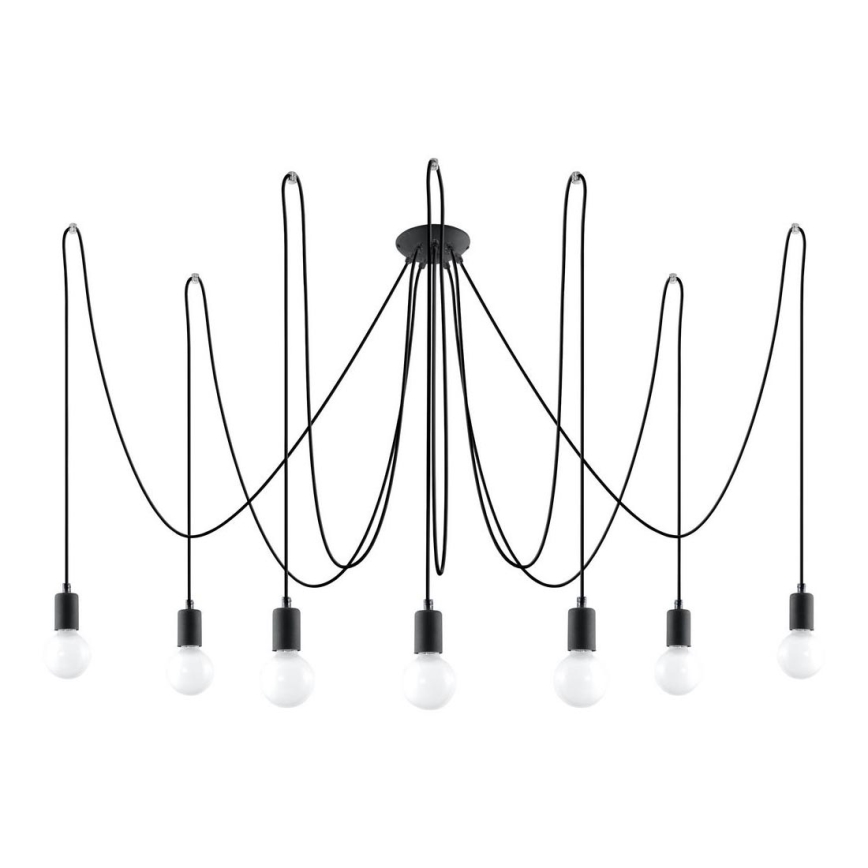 Lustra ar auklu EDISON 7 7xE27/60W/230V zirneklis melna