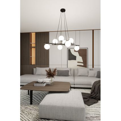 Lustra ar auklu ESSA 8xE14/10W/230V melna/balta