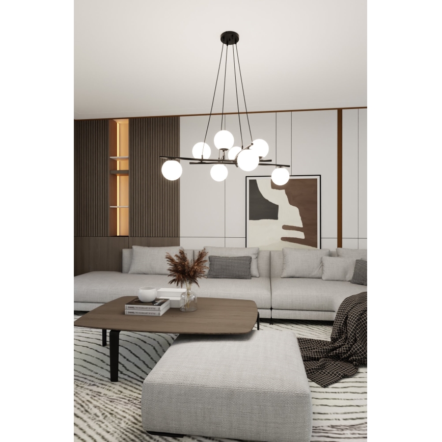 Lustra ar auklu ESSA 8xE14/10W/230V melna/balta