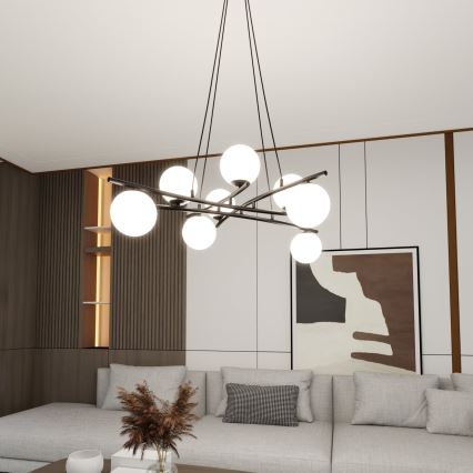 Lustra ar auklu ESSA 8xE14/10W/230V melna/balta